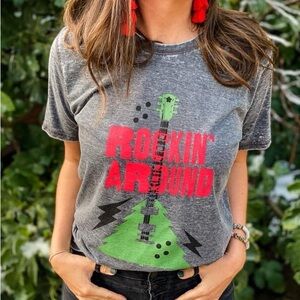 Gray Rockin' Around The Chrstmas Tree  Graphic Tee